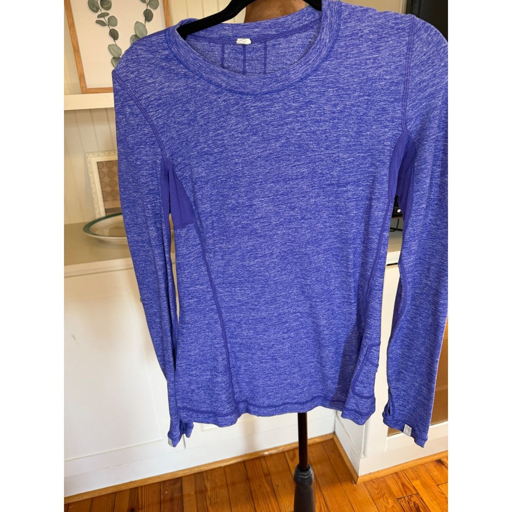 Lululemon Purple Space Dye Long Sleeve Ruffle Back Running Top Size 8